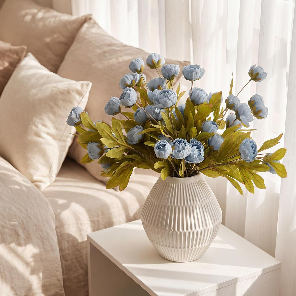 Pinkpum 12 Pcs Faux Silk Peony Artificial Flowers for Vase Decor Blue