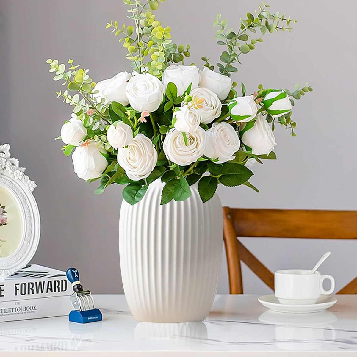 White Ceramic Vase - Minimalist Nordic Boho Matte Decor for Home & Office