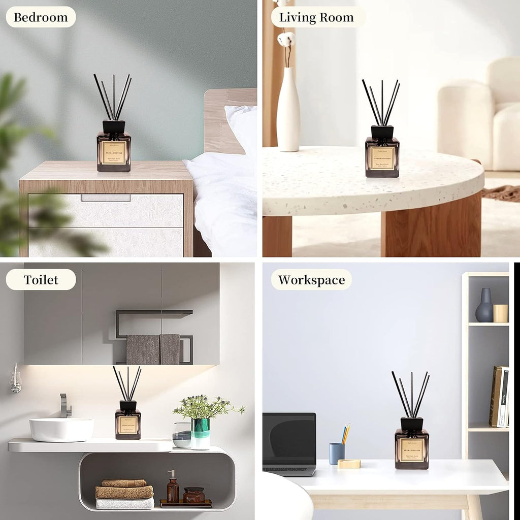 White Musk Cedar Reed Diffuser Freshen Up Your Living Space Transform Your Home with Natural Fragrance Room Scent Diffuser with 5 Diffuser Sticks 7.04 oz - Black