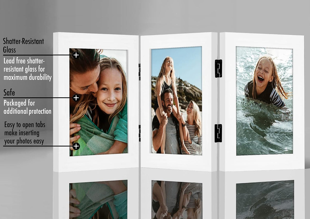 Americanflat 4x6 Hinged Triple Picture Frame - Engineered Wood - White
