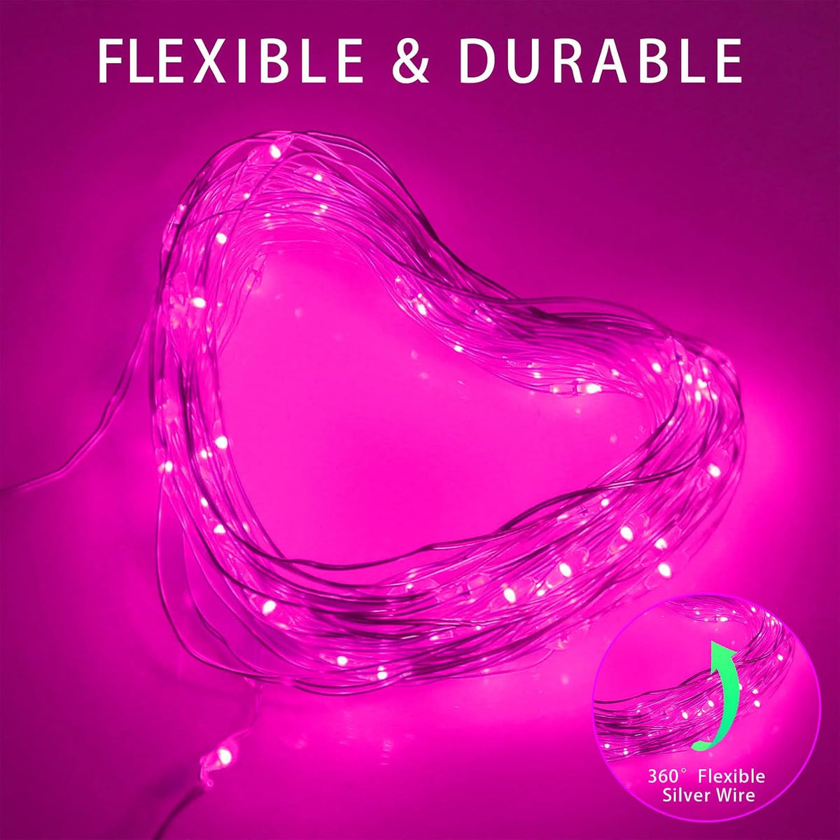 Christmas Pink Fairy String Lights Battery Operated Powered 50Led