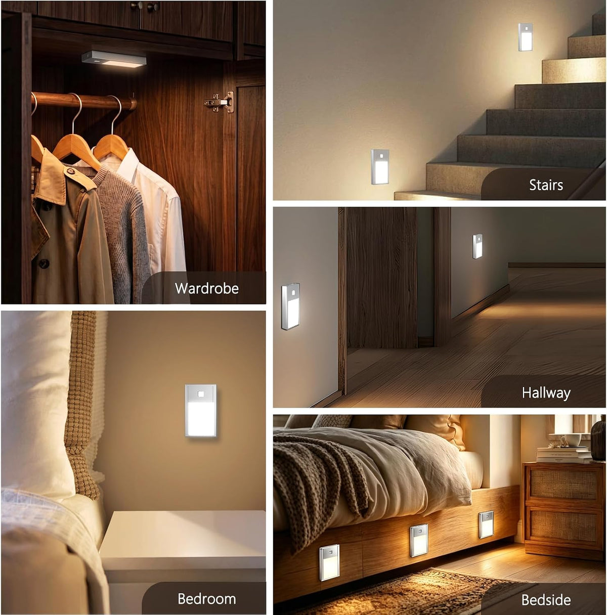 VST 3 Pack Rechargeable Stair Lights Motion Sensor Indoor, 3000K Warm White