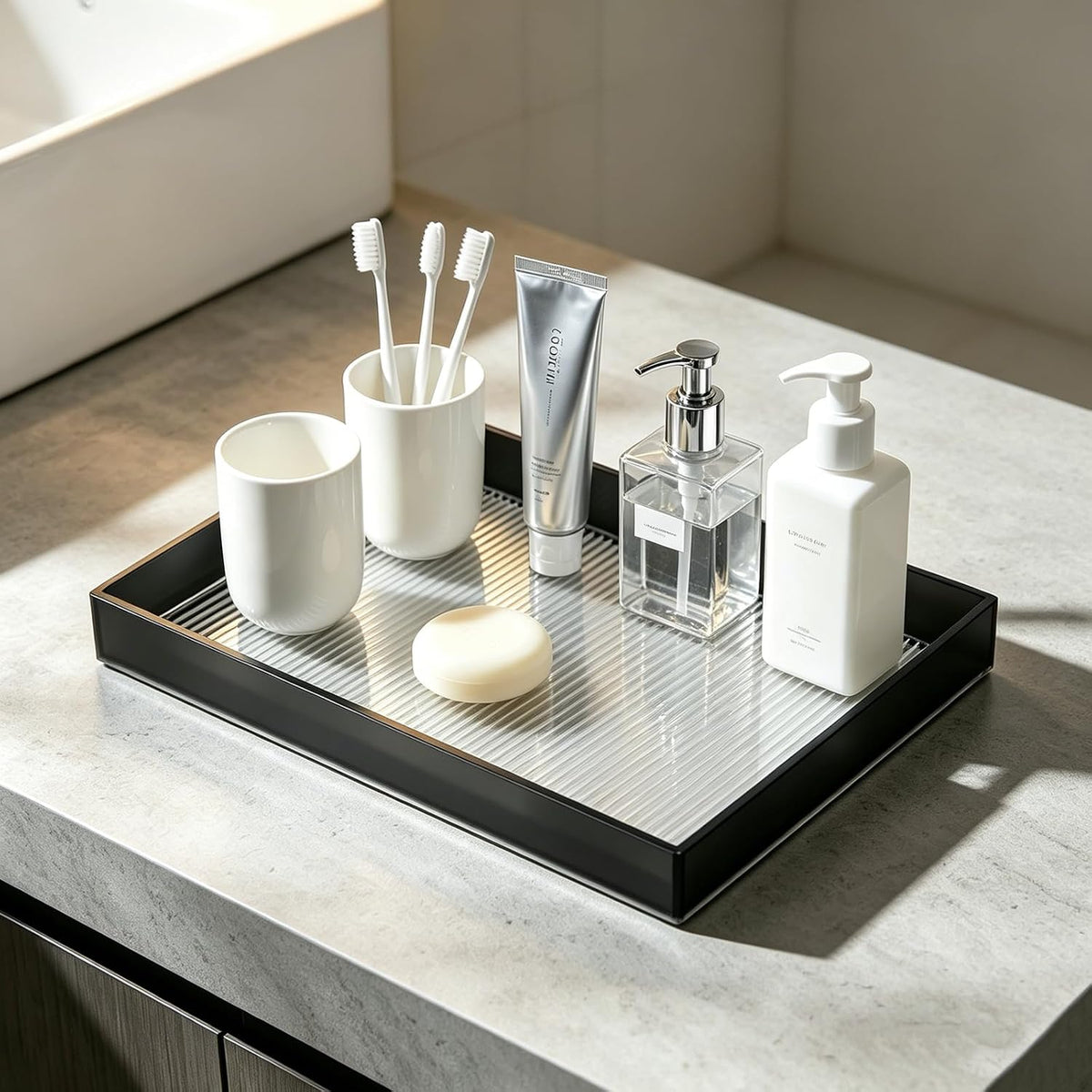 12"x8"Bathroom Vanity Tray,Decorative Counter Organizer,Black