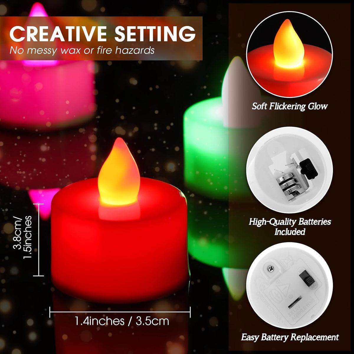 Coume 72 Pack Flameless Tea Light Candle Bulk, Color Changing