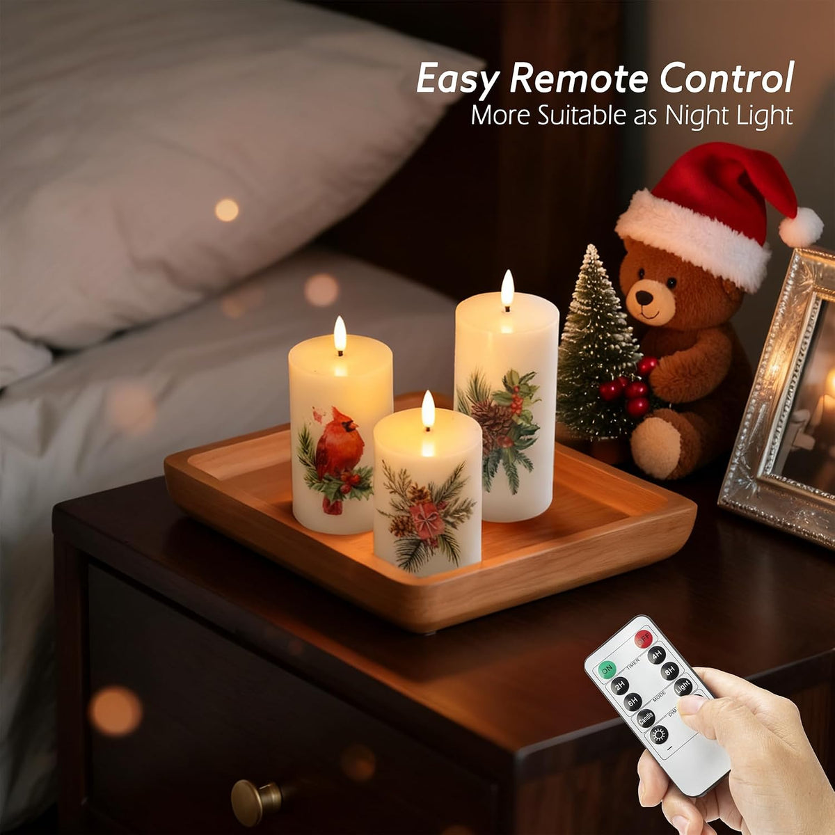 JOIONE Christmas Flameless Pillar Candles with Remote, 3 Pack Home Decor