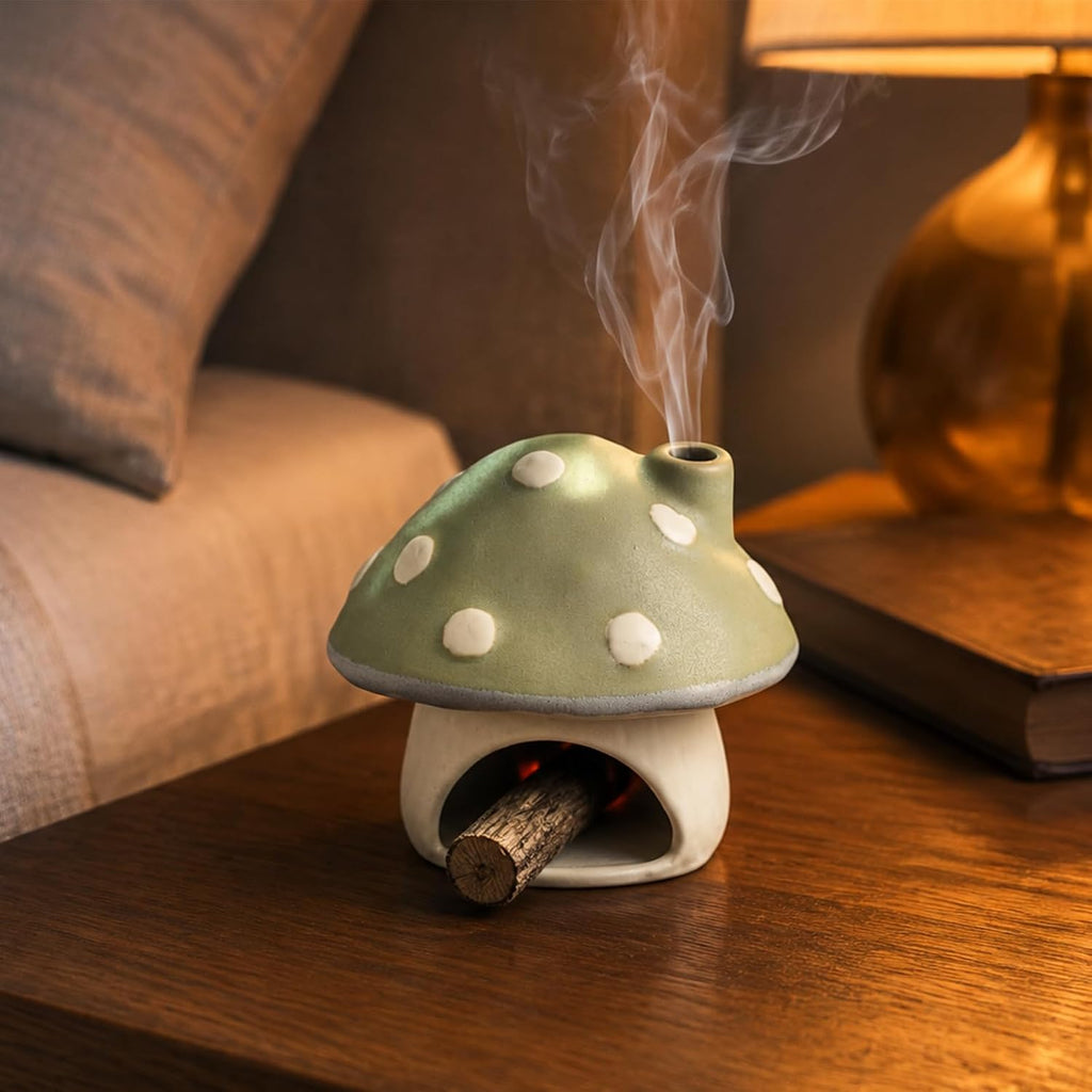 Ceramic Mushroom Incense Burner for Sticks, Cones and Palo Santo