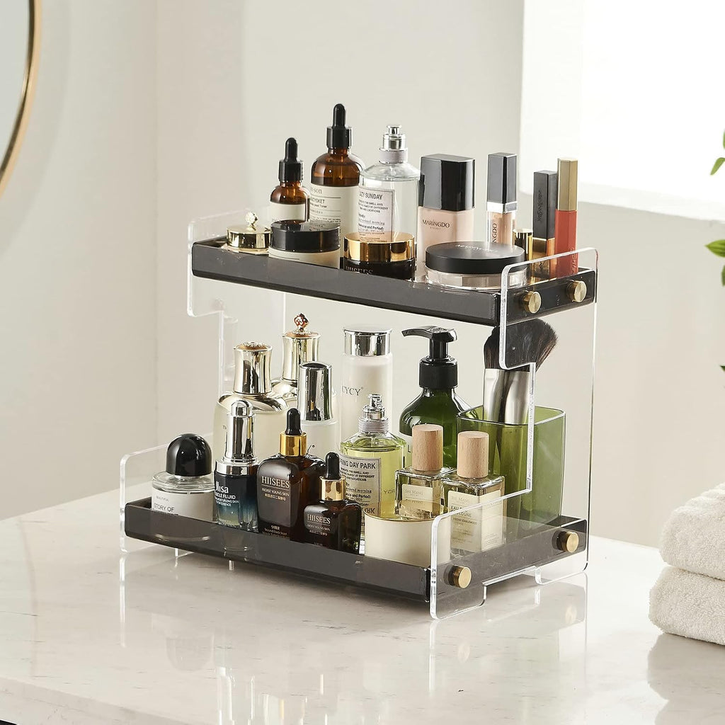 FFK Bathroom Organizer Countertop,2 Tier Bathroom Counter Organizer Kitchen Spice Rack Cosmetic Organizer,Countertop Storage Shelf for Bathroom, Kitchen, Living Room, Bedroom, Dressing Table
