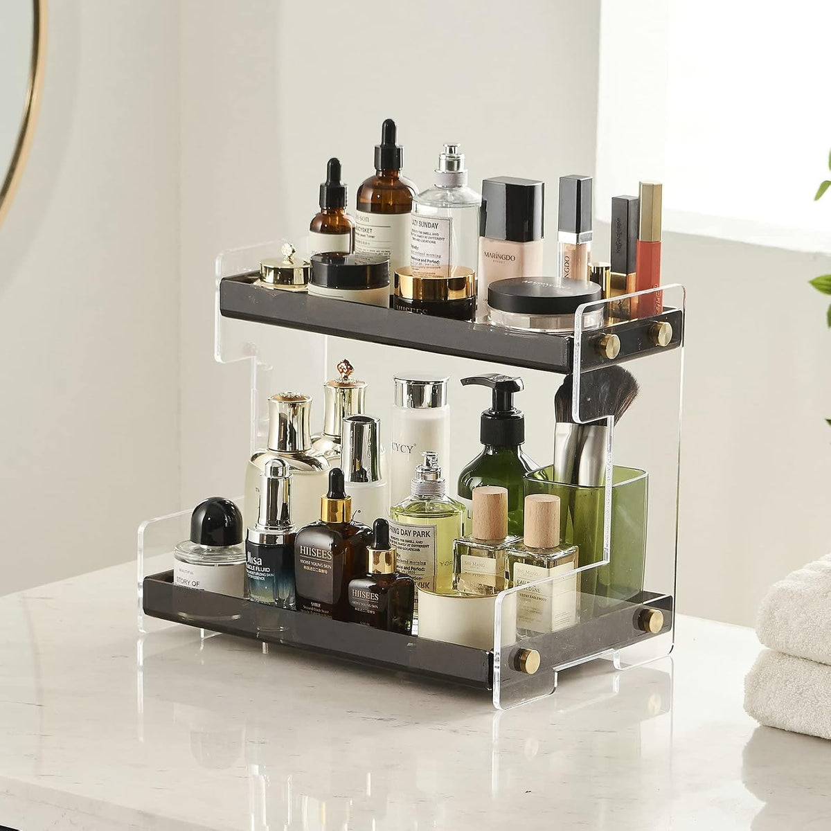 FFK Bathroom Organizer Countertop,2 Tier Bathroom Counter Organizer Kitchen Spice Rack Cosmetic Organizer,Countertop Storage Shelf for Bathroom, Kitchen, Living Room, Bedroom, Dressing Table