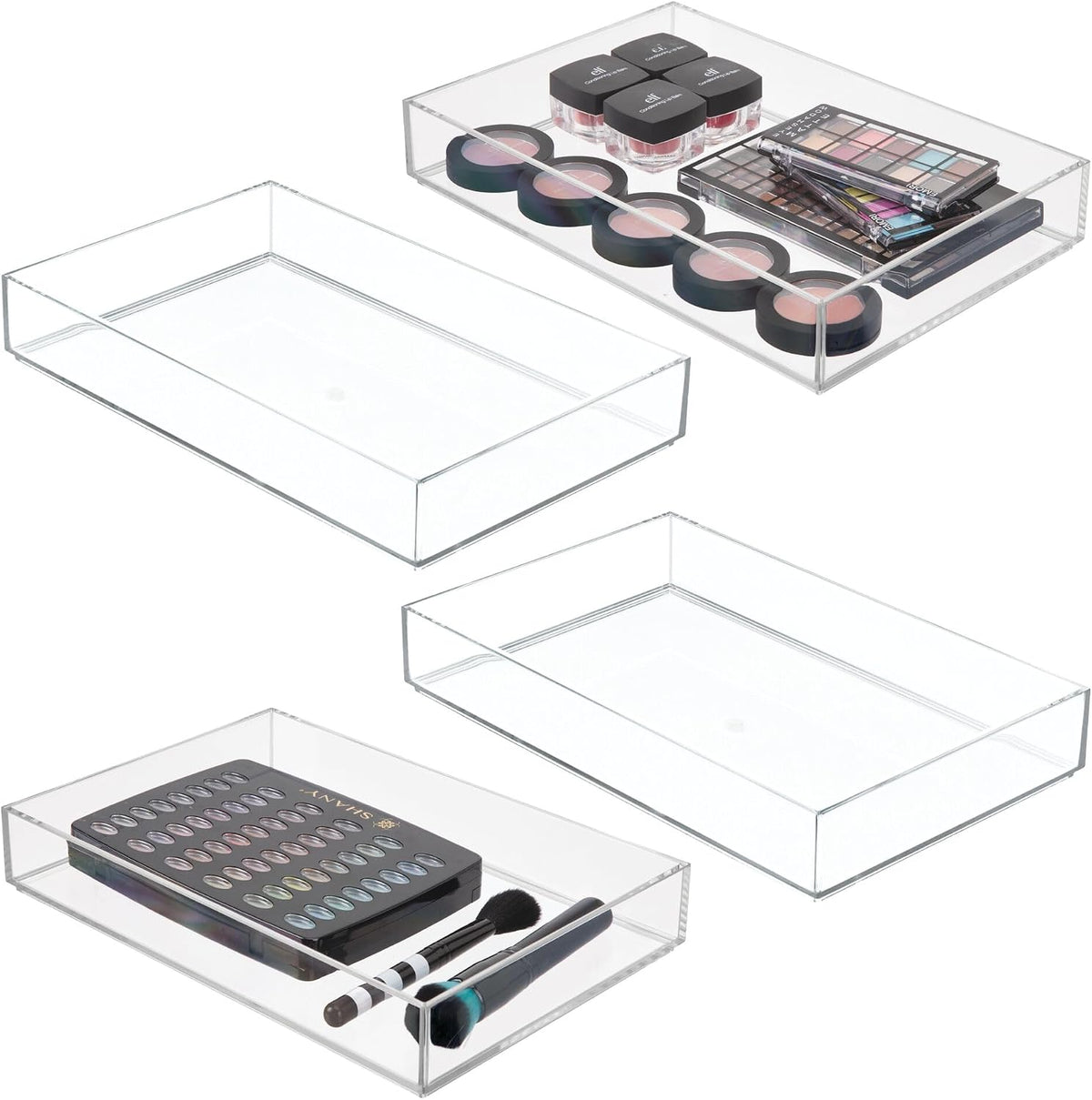 iDesign Makeup Drawer Organizer Tray, Set of 4, Clear