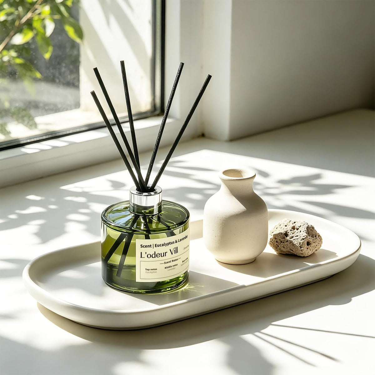L'odeur Vill Reed Diffuser Set, 6.7 fl oz(200ml) Scent Diffuser with 6 Reed Sticks, Black Forest Oil Diffuser Home Fragrance Bathroom & Office Shelf Decor