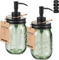 SheeChung Green Glass Mason Jar Liquid Soap Dispenser, 16oz, Black, 2 Pack