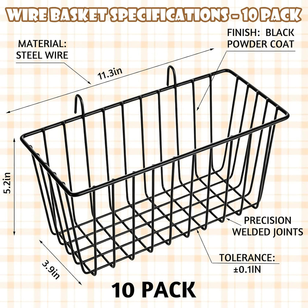 10 PCS Wire Baskets Wall Grid Panel Hanging Wire Basket Hanging Wall Baskets No Drilling Wall Hanging Baskets Grid Wall Storage Basket for Kitchen Bathroom Home Decor Supplies Large