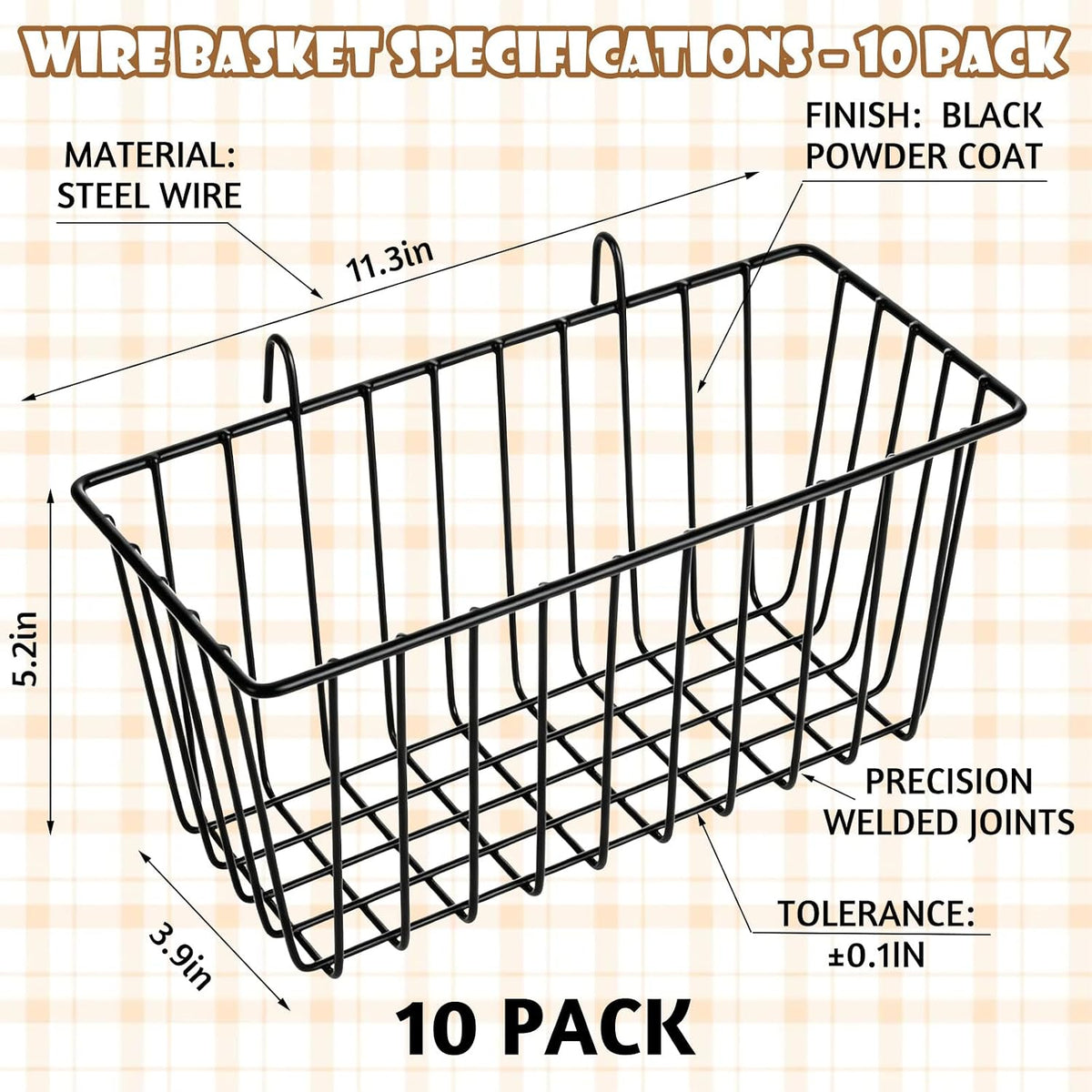 10 PCS Wire Baskets Wall Grid Panel Hanging Wire Basket Hanging Wall Baskets No Drilling Wall Hanging Baskets Grid Wall Storage Basket for Kitchen Bathroom Home Decor Supplies Large