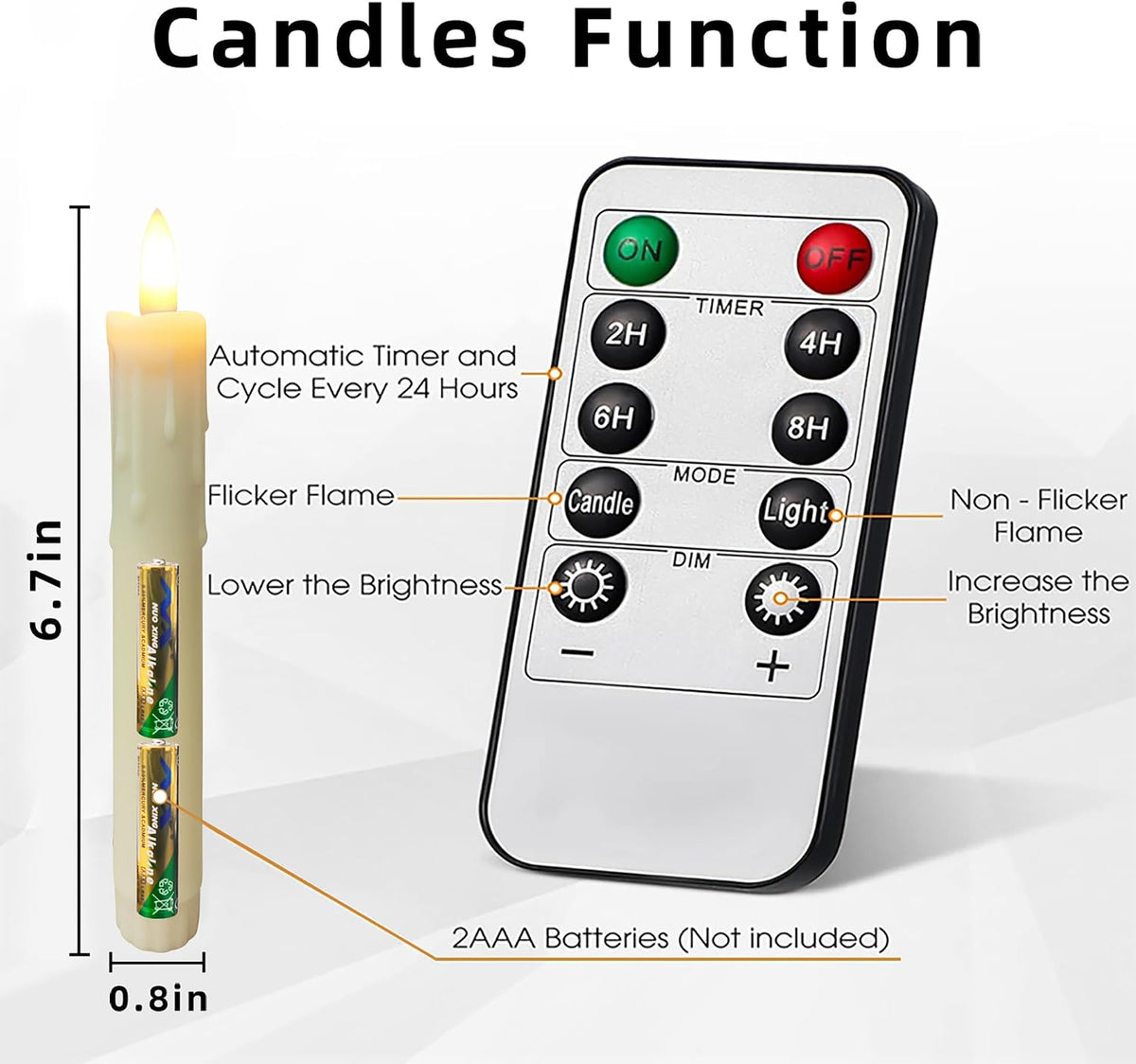 Candle Battery Operated, 6.7 Inch, Ivory, Set of 6