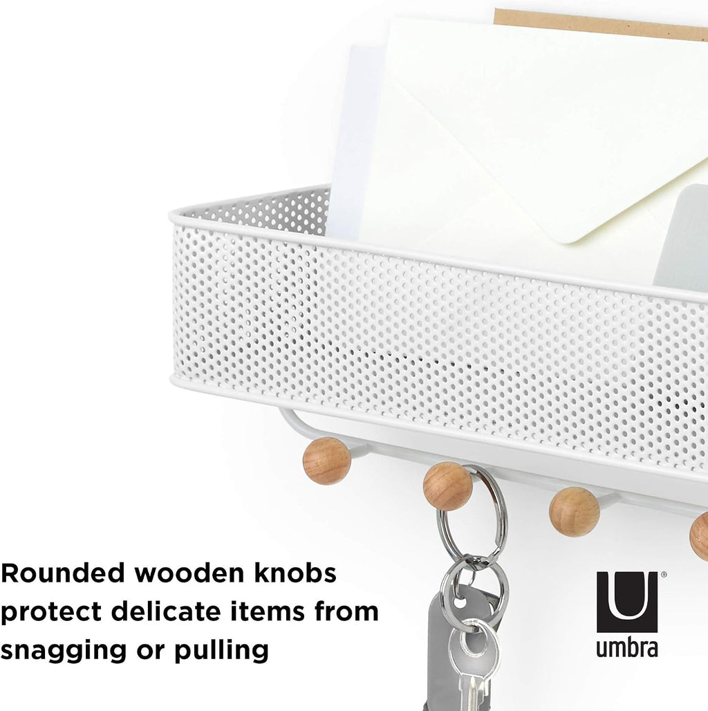 Umbra Estique Entryway Organizer, Wall Mount Key Holder, White/Natural