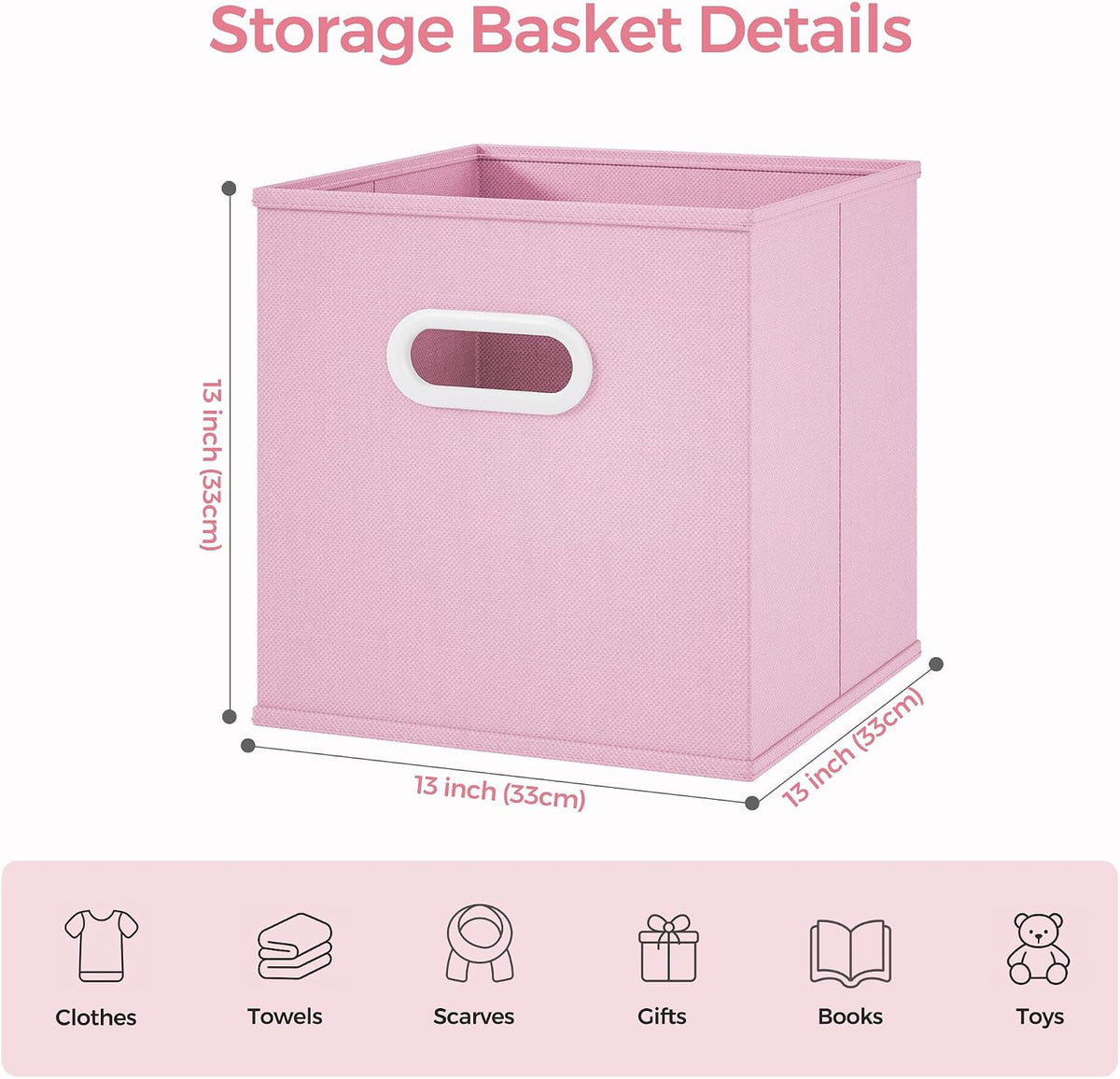 Stero Fabric Storage Cubes Bins, 13 inch Fun Colored Foldable Storage Baskets with Dual Plastic Handle for Home, Kids Room, Closet and Toys Organization, Multi Colored, Set of 6