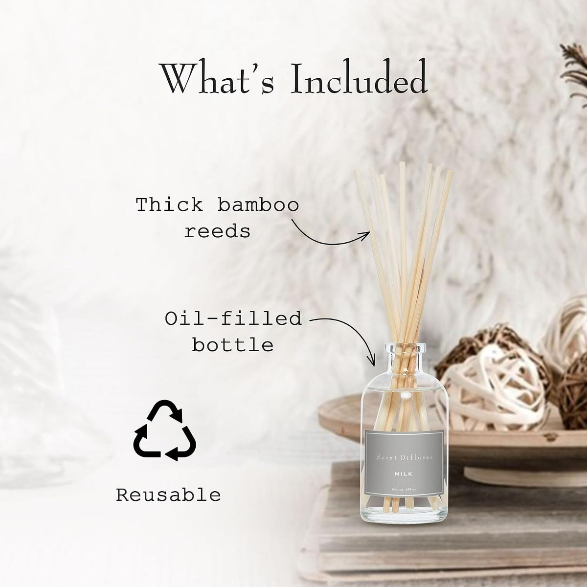 K. Hall Designs Milk Scent Boxed Diffuser Kit, Creamy-Sweet Coconut Vanilla