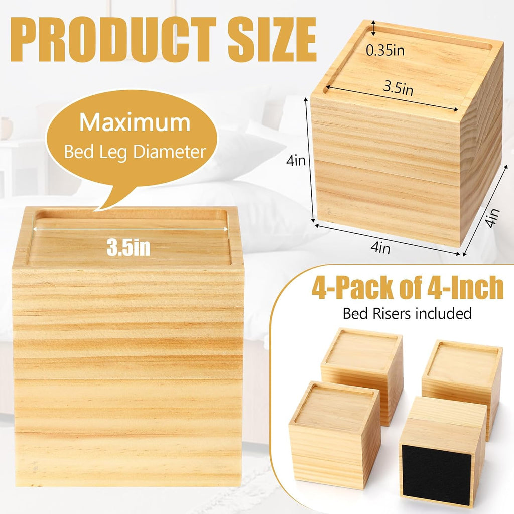 4 Pcs 4"solid Wood Bed Furniture Riser Natural Color Couch Lifter