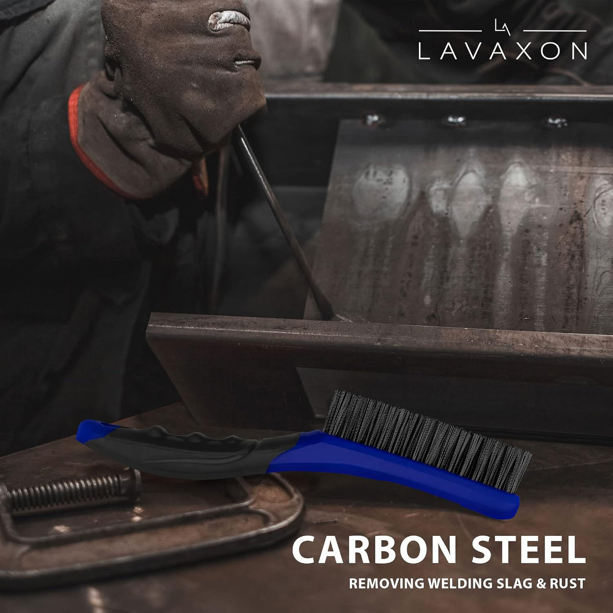 Lavaxon Wire Brush Set-Heavy Duty Stainless & Carbon Steel Bristles with Plastic Handle Grip for Rust, Wielding Slag, Dirt & Paint Scrubbing with Deep Cleaning – 10 Inches (Pack of 2-Blue)