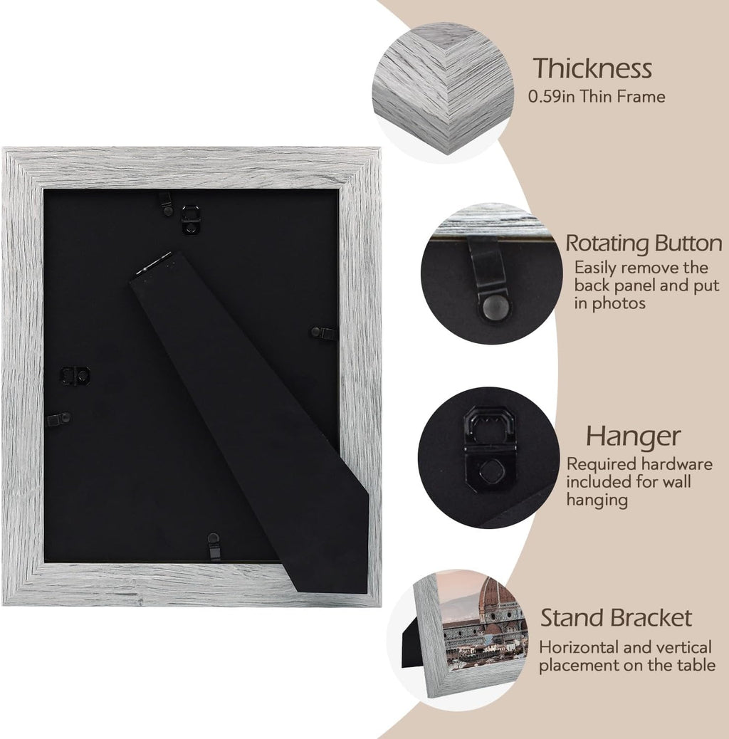 2 Pack 8x10 Picture Frames in Grey, Real Glass, Wall&Tabletop Display
