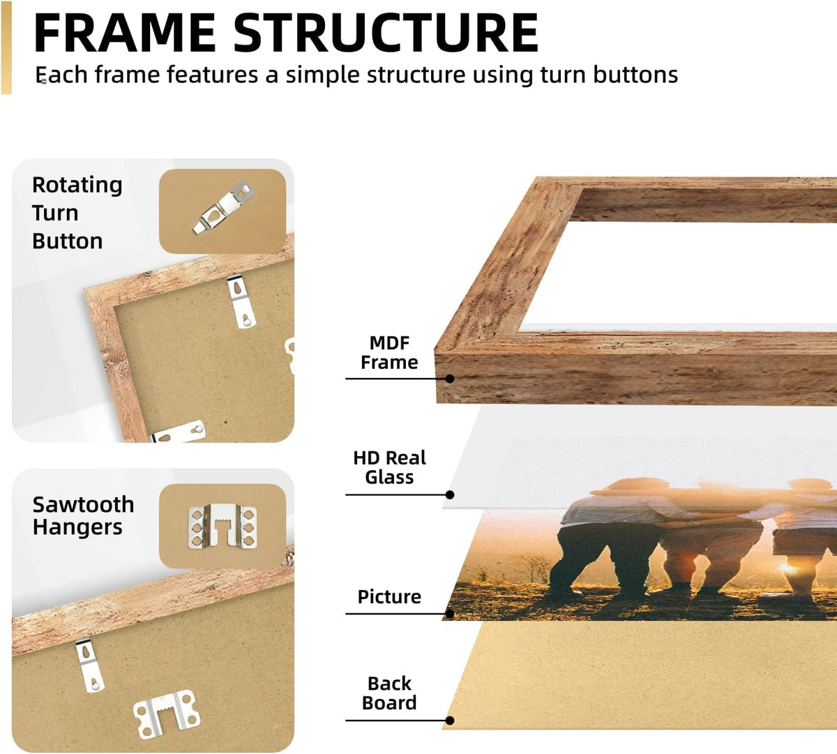 iRahmen Collage Picture Frames Set of 10,HD Real Glass,Rustic Wood,Brown