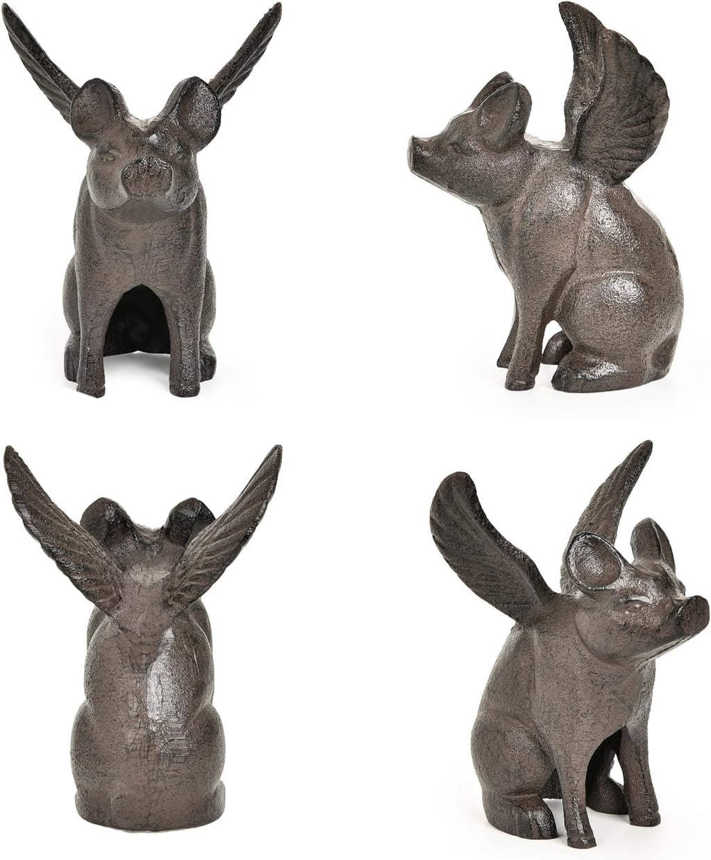 Sungmor Cast Iron Flying Pig Statue, Doorstop - Rustic Brown