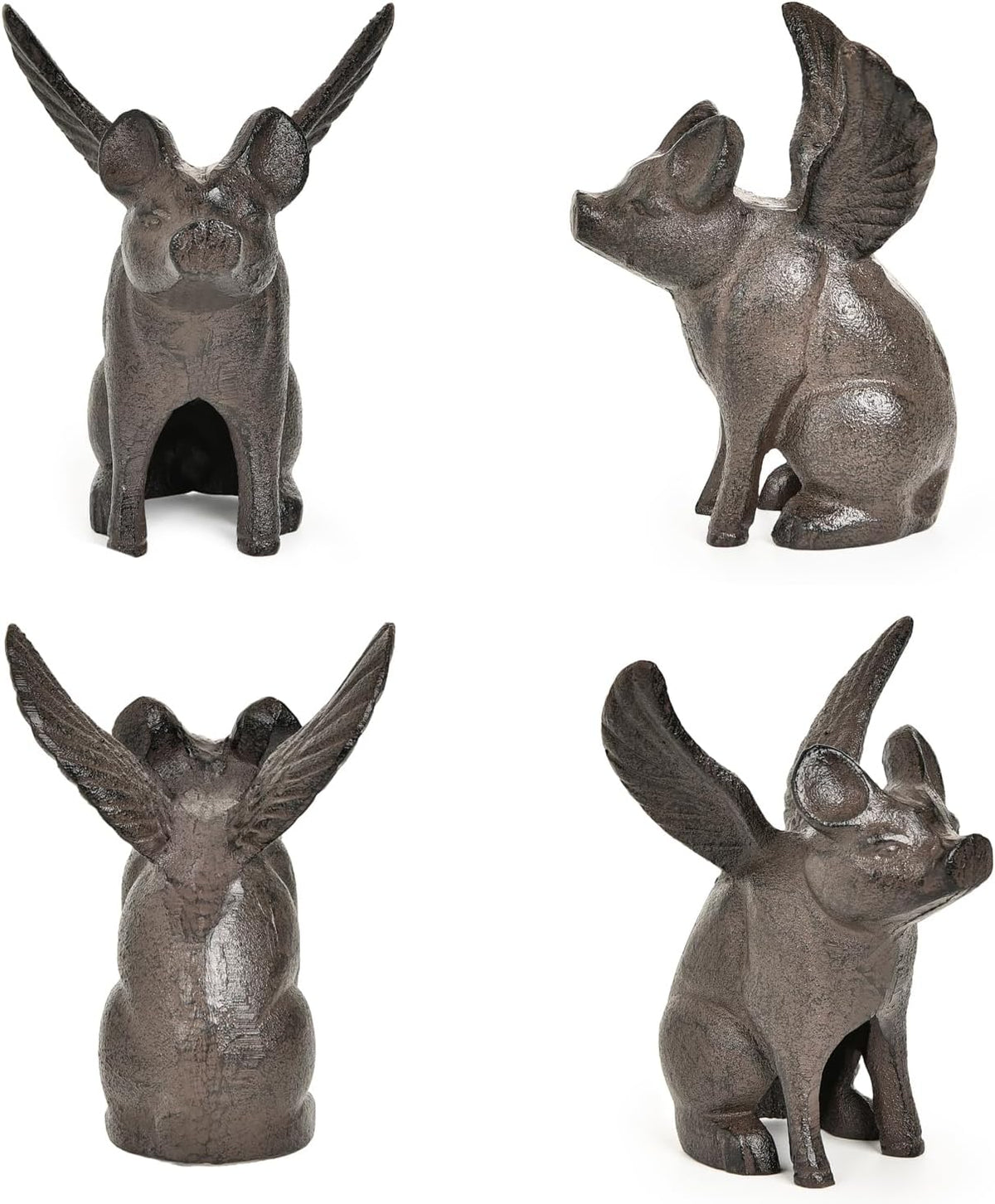 Sungmor Cast Iron Flying Pig Statue, Doorstop - Rustic Brown