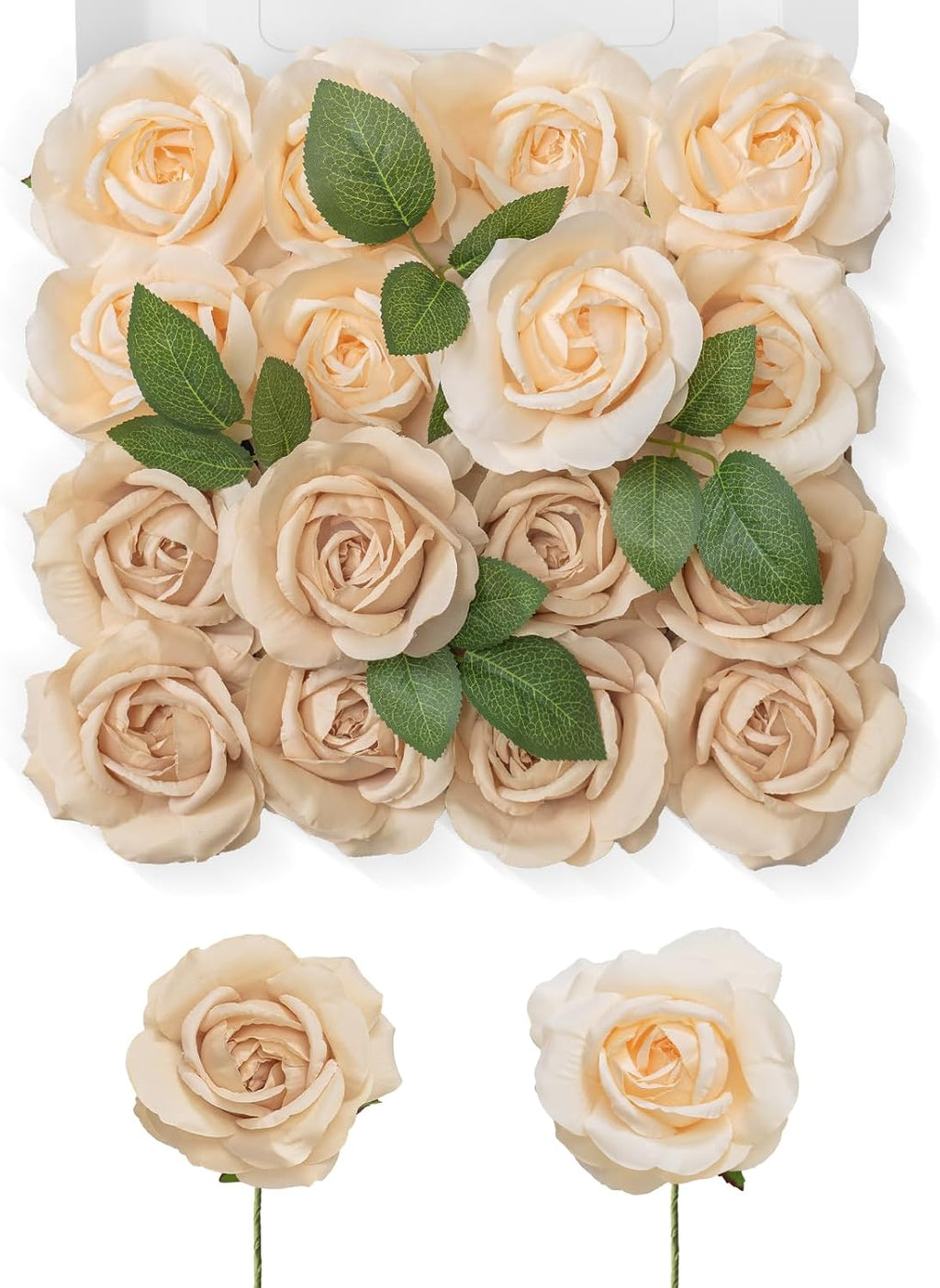TINGE TIME Champagne Artificial Flowers Combo Box Set, 16PCS Fake Rose Silk Flower w/Stem for DIY Wedding Bouquets Centerpieces Baby Shower Party Home Spring Decoration (Champagne & Beige)