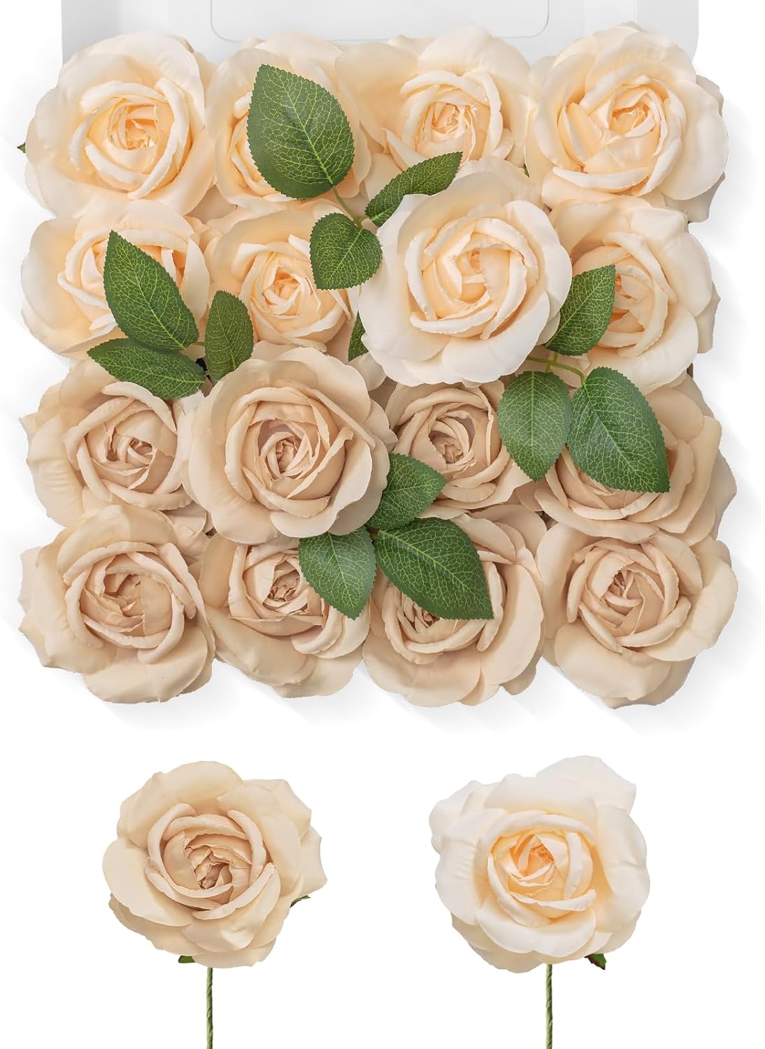 TINGE TIME Champagne Artificial Flowers Combo Box Set, 16PCS Fake Rose Silk Flower w/Stem for DIY Wedding Bouquets Centerpieces Baby Shower Party Home Spring Decoration (Champagne & Beige)