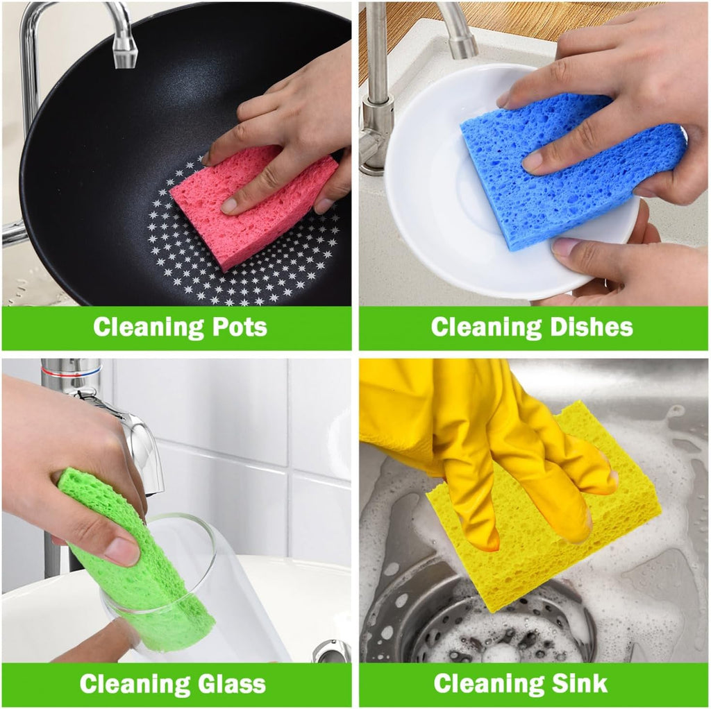 YoleShy 24 Pack Dish Sponges Kitchen Natural Compressed Cellulose Sponges