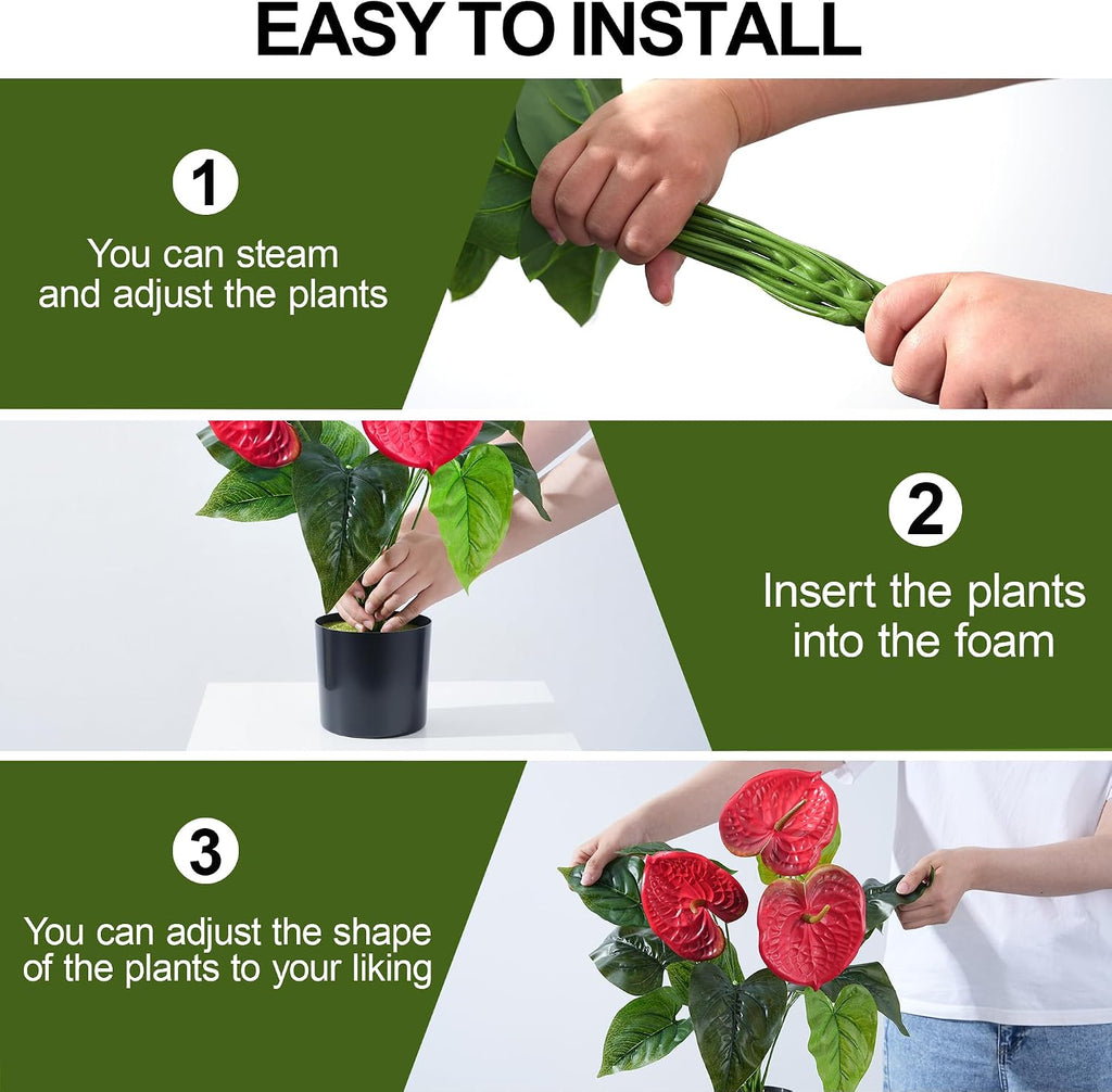 Anthurium Artificial Flowers with Pots, 2 Pack Fake Flowers Potted Faux Outdoor Plants, UV Resistant Realistic Faux Tropical Greenery for Planters Inside Porch Patio Yard (Red, 21.6")