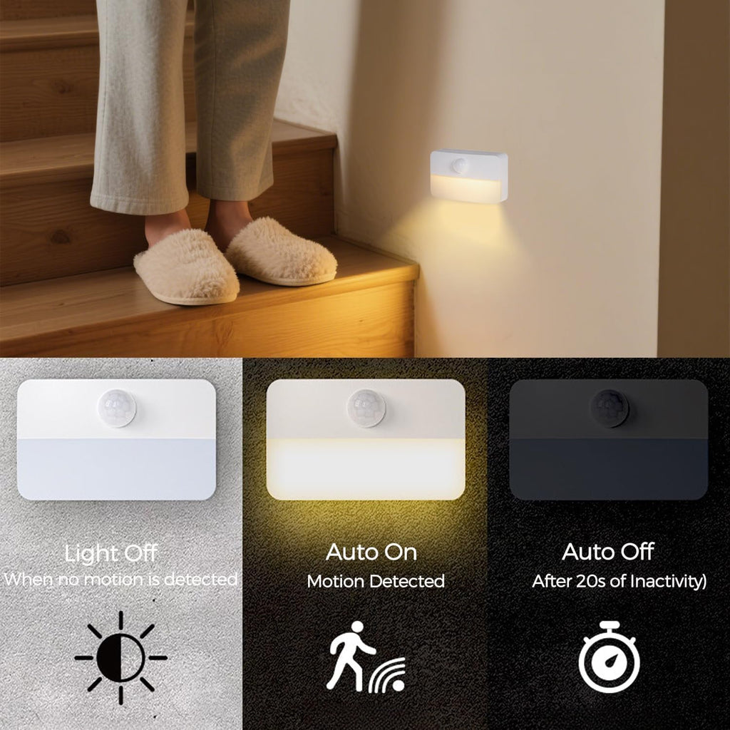 Rechargeable Motion Sensor Night Light, Warm White LED Stair Light