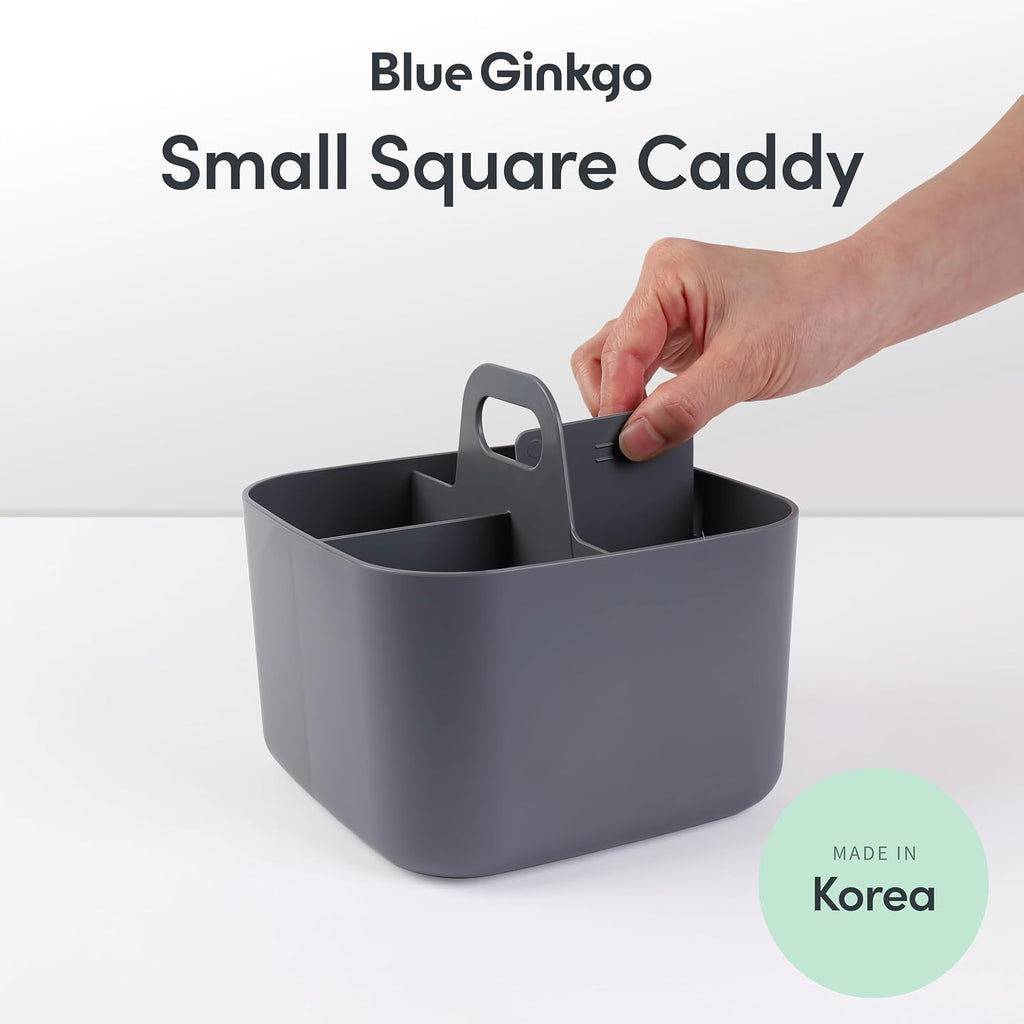 BLUE GINKGO Stackable Organizer Caddy, Square, Dark Grey, Made in Korea