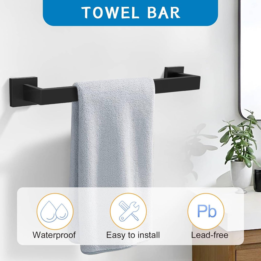 Matte Black 10 Pieces Bathroom Hardware Accessories Set Towel Bar Set Towel Holder Racks Set for Bathroom,SUS304 Stainless Steel,Wall Mounted 16-Inch