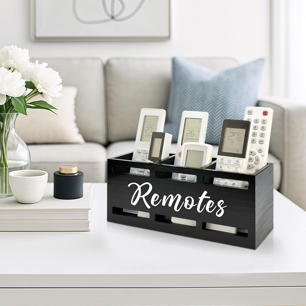 Wood Black TV Remote Organizer Wall Mount Remote Control Holders for Table