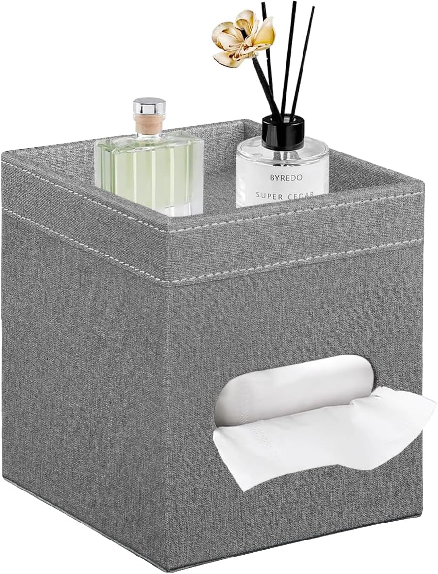 Square Tissue Box Cover with Storage Tray,Modern Decorative Tissue Holder