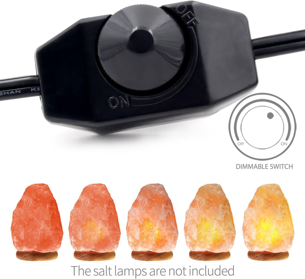 Betus [Original Replacement Upgraded Salt Lamp Power Cord with Dimmer Control Switch & Base Assembly for Himalayan Salt Lamps Power Cord - 6 Feet Long with Two Free 15W Bulbs