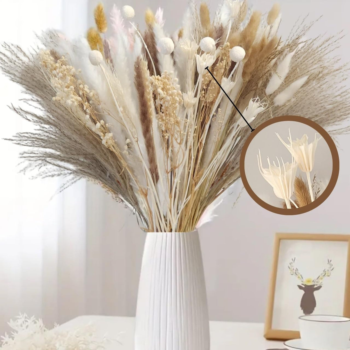 109 Pcs Natural Dried Pampas Grass Decor 17" Tall Pompas Flowers Bouquet and Dry Pampass Grass for Home Decorations, Plants Boho Decor, Phragmites Wedding Decoration Arrangements (109)