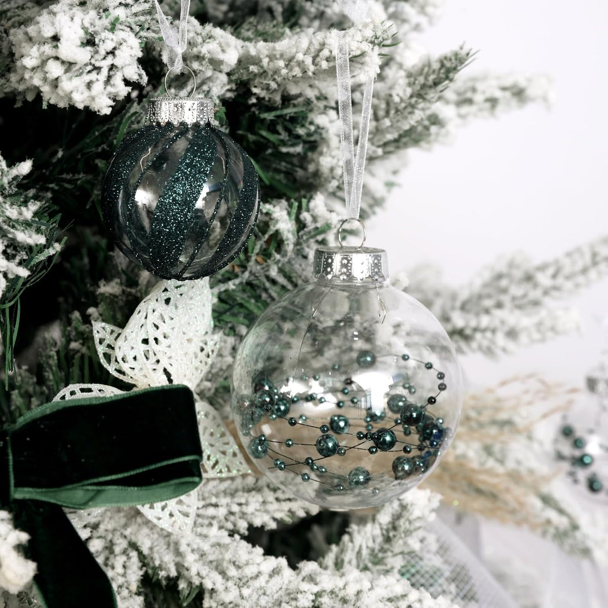 Shatterproof Christmas Ball Ornaments,Clear Plastic Decorative Christmas Balls Hanging Xmas Tree Baubles Set with Stuffed Delicate Glittering Decorations… (Dark Green)