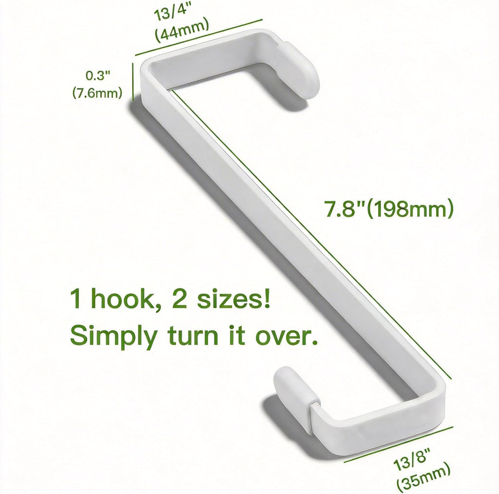 4 Pack Over The Door Hooks - Fitting Door Width Between 1 3/8" and 1 3/4", Reversible Door Hangers for Hanging Clothes, Towels, Coats and More (White) (White, 4 Pack (Long-7.8"))