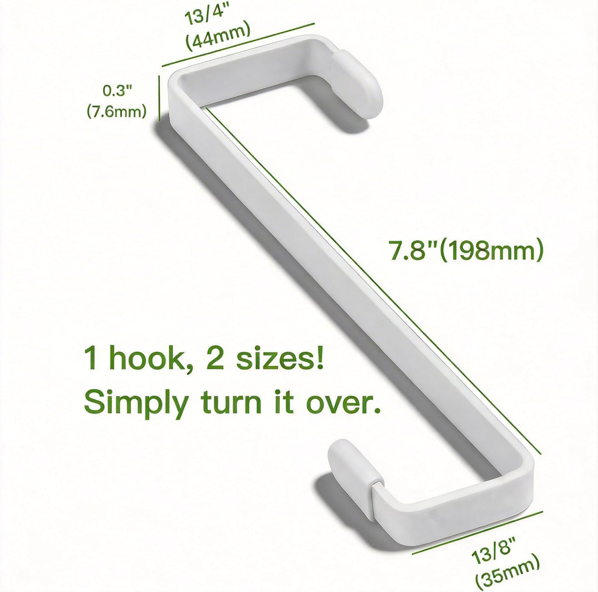 4 Pack Over The Door Hooks - Fitting Door Width Between 1 3/8" and 1 3/4", Reversible Door Hangers for Hanging Clothes, Towels, Coats and More (White) (White, 4 Pack (Long-7.8"))