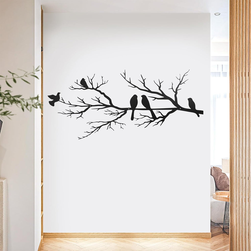 KINMAD Birds Metal Wall Decor Art - Outdoor Metal Hanging Wall Sculpture with Elegant Tree Branch - Wall Decor for Home Balcony Garden Living Room - Black (Large)