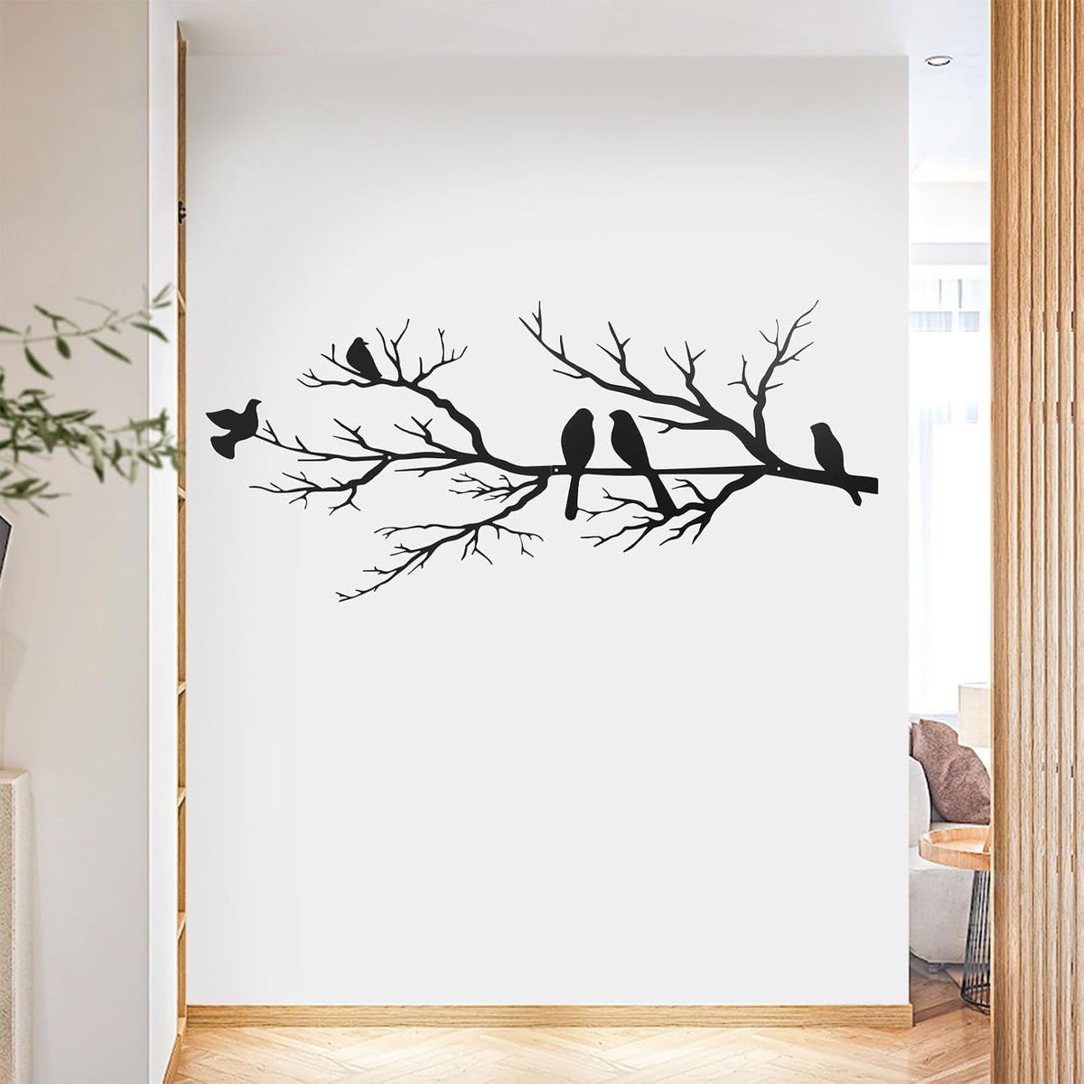 KINMAD Birds Metal Wall Decor Art - Outdoor Metal Hanging Wall Sculpture with Elegant Tree Branch - Wall Decor for Home Balcony Garden Living Room - Black (Large)