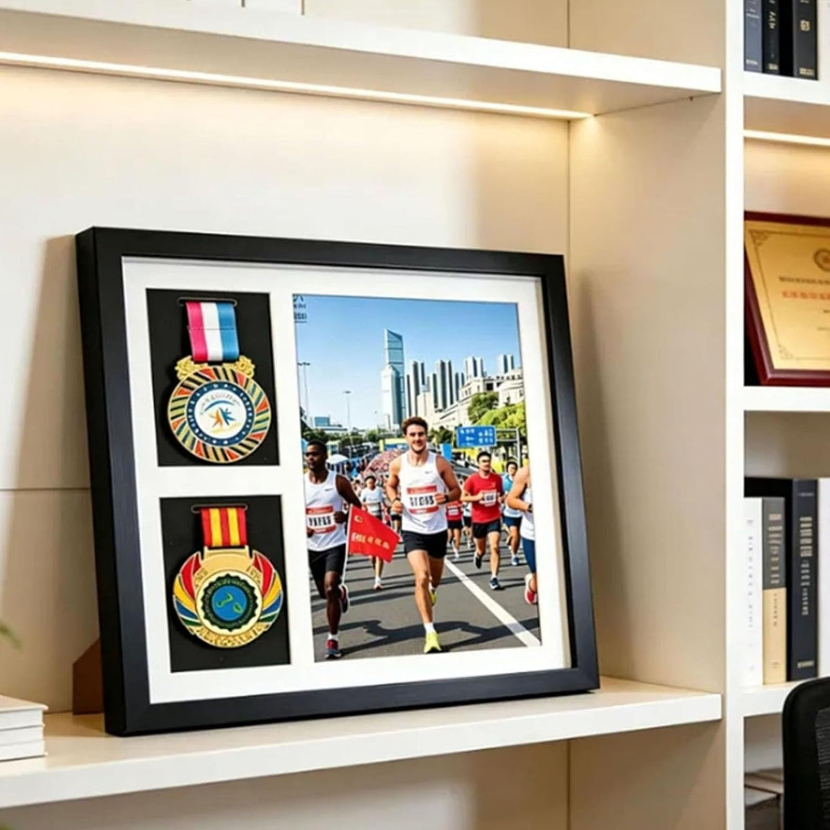 Black A4 Medal Shadow Box Frame 2 Medals Photos Marathon Military Display