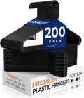 HOUSE DAY Black Plastic Hangers 200 Pack, Slim Space-Saving Clothes Hangers