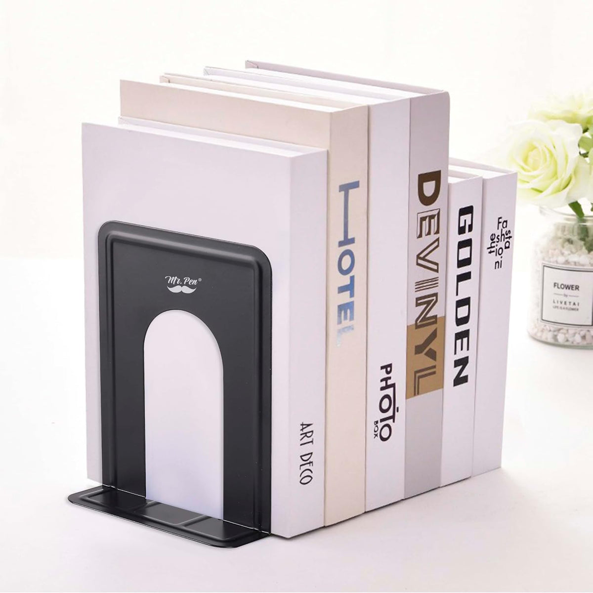 Mr. Pen- Book Ends, Black, 6 Pack, Heavy Duty Metal Bookends for Shelves