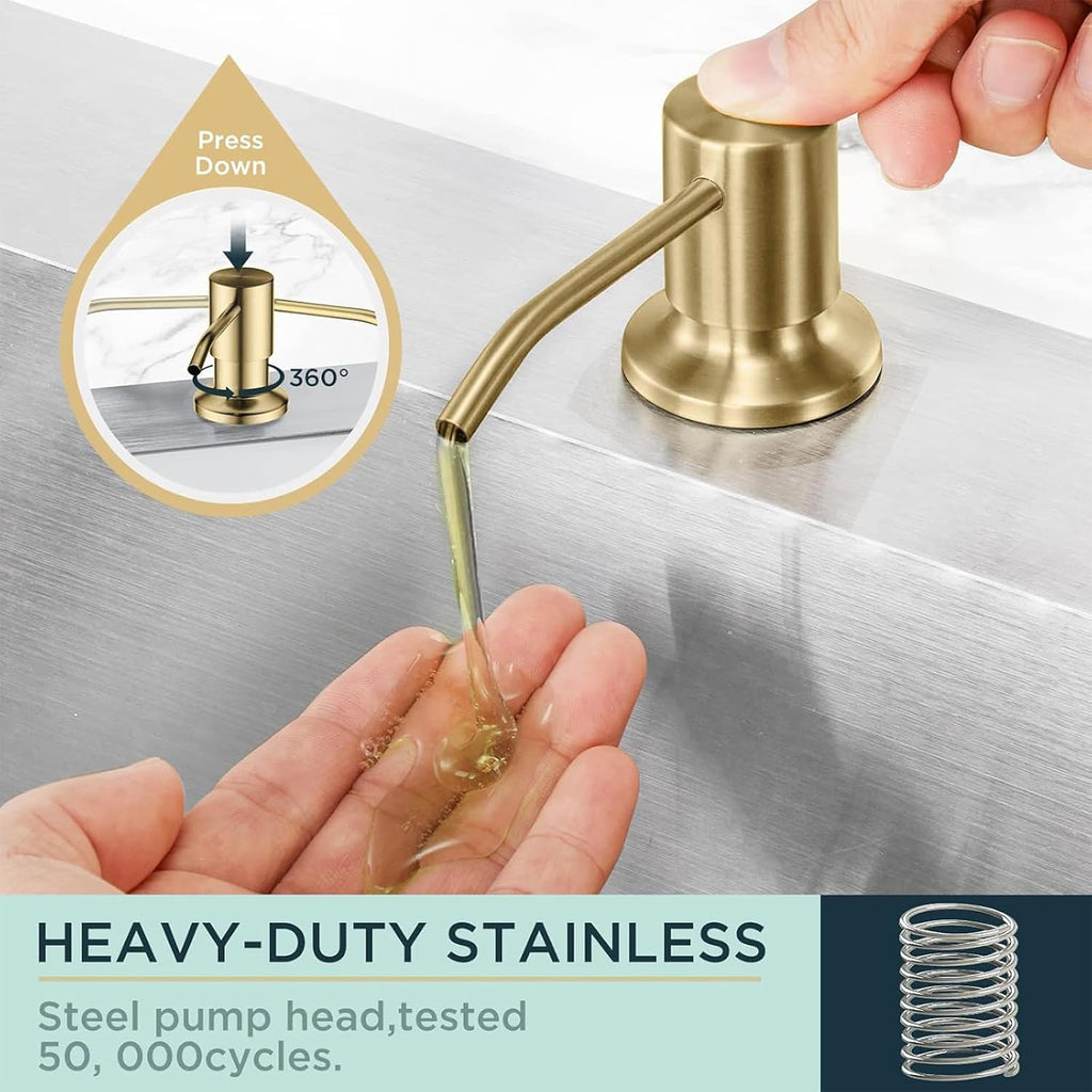 FORIOUS Brushed Gold Soap Dispenser for Kitchen Sink with 17 oz Bottle