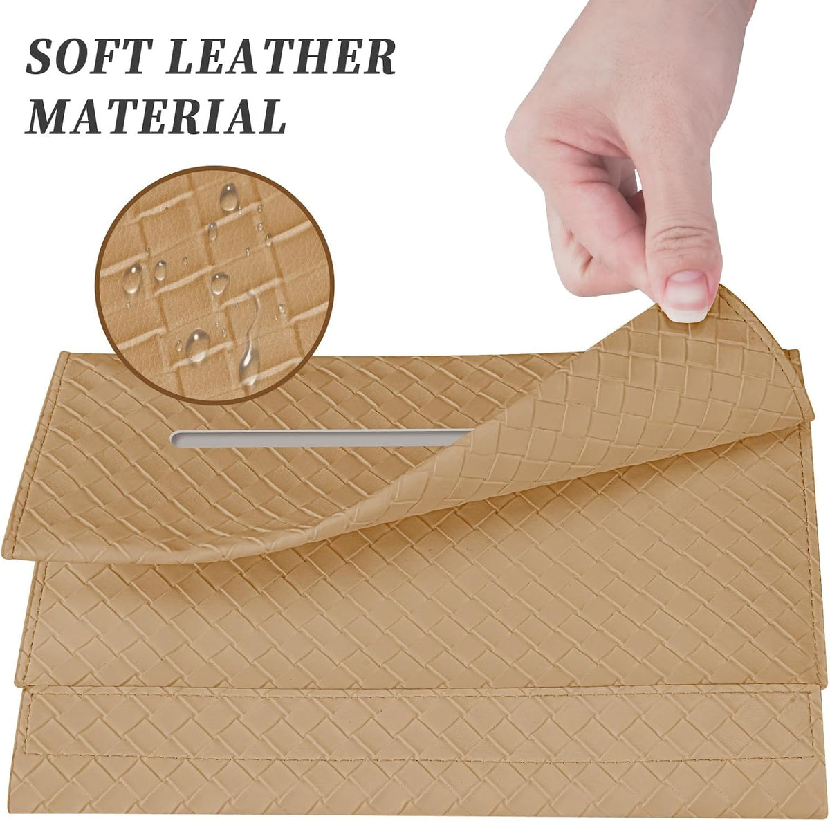 NiHome PU Leather Tissue Box Cover for Kleenex Hand Towels, Khaki