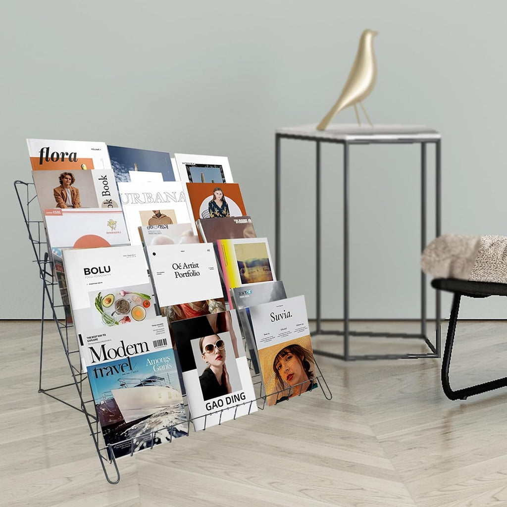 6 Tier Wire Magazine Rack - Comic Book Rack Wide Wire Tabletop Display Rack for Exhibitions Office Table Top Book Brochure Literature Comic Greeting Card Shelf Holder Stand