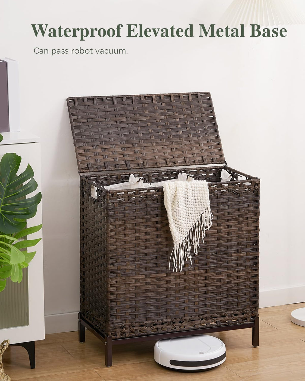 SETVSON Laundry Hamper with Lid, 35 Gal 3-Bag Clothes Sorter, Brown